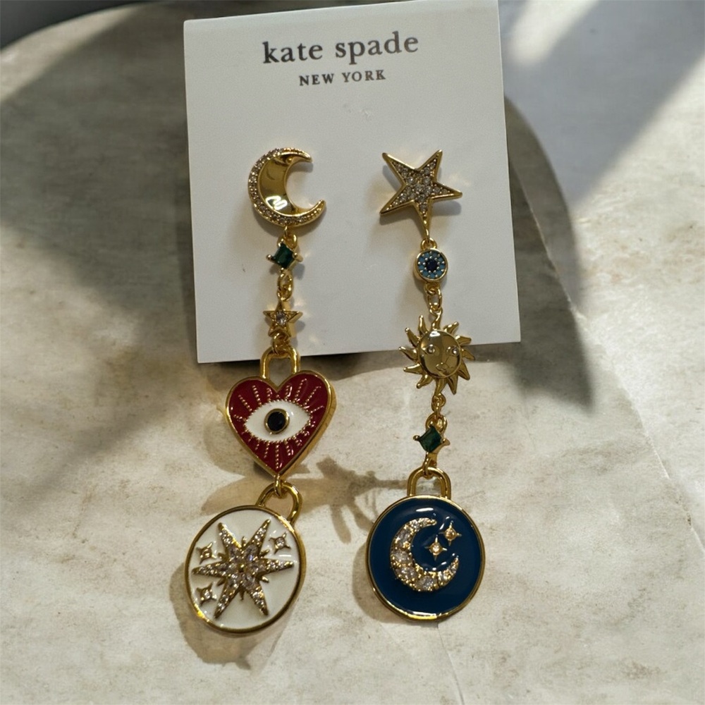 Kate Spade Gold Star and Moon Earrings